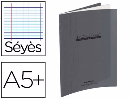 Cahier PP NOIR SEYES A5+ 96P 17x22 CONQUERANT